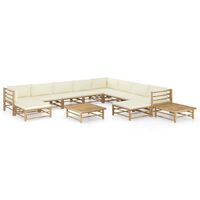 vidaXL 12 Piece Patio Lounge Set with Cream White Cushions Bamboo