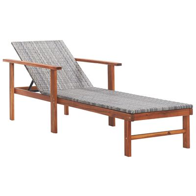 vidaXL Sun Lounger Poly Rattan and Solid Acacia Wood Gray