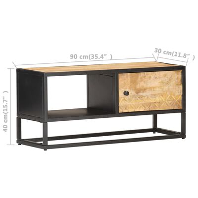 vidaXL TV Stand with Carved Door 35.4"x11.8"x15.7" Rough Mango Wood