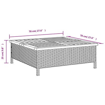 vidaXL Patio Table Black 27.6"x27.6"x9.8" Rattan and Acacia Wood