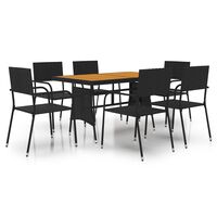 vidaXL 7 Piece Patio Dining Set Poly Rattan Black