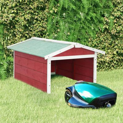 vidaXL Robotic Lawn Mower Garage 28.3"x34.3"x19.7" Red and White Firwood