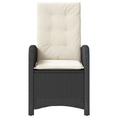 vidaXL Reclining Patio Chair with Cushions Black Poly Rattan