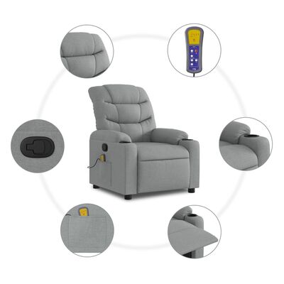 vidaXL Massage Recliner Chair Light Gray Fabric