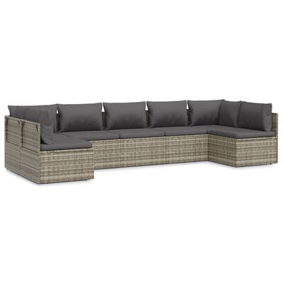 vidaXL 7 Piece Patio Lounge Set with Cushions Gray Poly Rattan