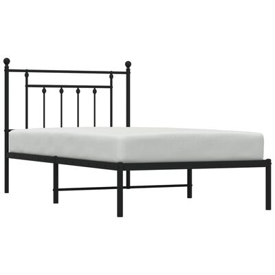 vidaXL Metal Bed Frame without Mattress with Headboard Black 39.4"x74.8"