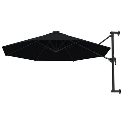 vidaXL Wall-Mounted Garden Parasol with Metal Pole 118.1" Black