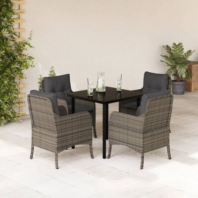 vidaXL 5 Piece Patio Dining Set with Cushions Gray Poly Rattan