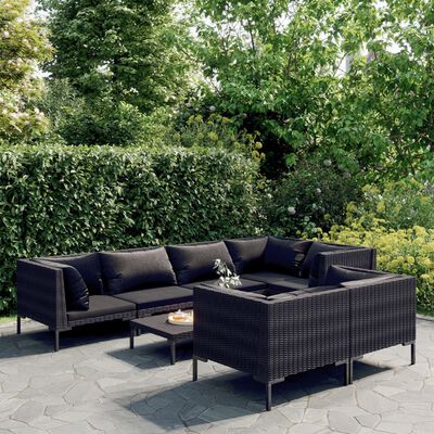 vidaXL 8 Piece Patio Lounge Set with Cushions Poly Rattan Dark Gray