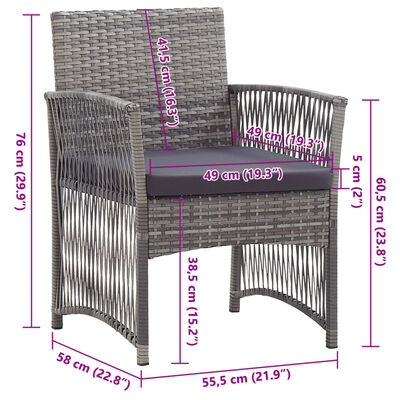 vidaXL Patio Armchairs with Cushions 2 pcs Anthracite Poly Rattan