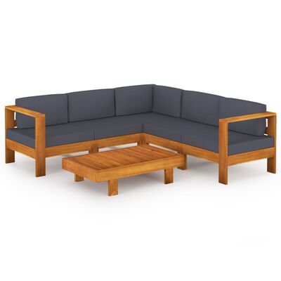 vidaXL 6 Piece Patio Lounge Set with Dark Gray Cushions Acacia Wood