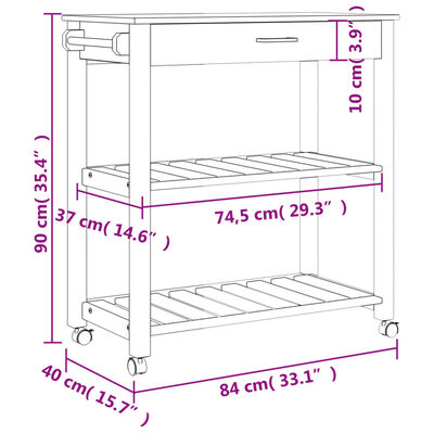 vidaXL Kitchen Trolley MONZA 33.1"x15.7"x35.4" Solid Wood Pine