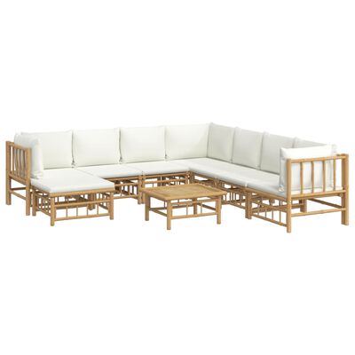 vidaXL 9 Piece Patio Lounge Set with Cream White Cushions Bamboo