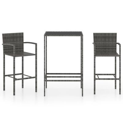 vidaXL 3 Piece Patio Bar Set Poly Rattan Gray