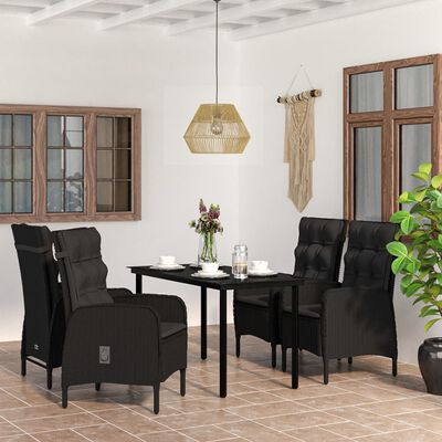 vidaXL 5 Piece Patio Dining Set with Cushions Black