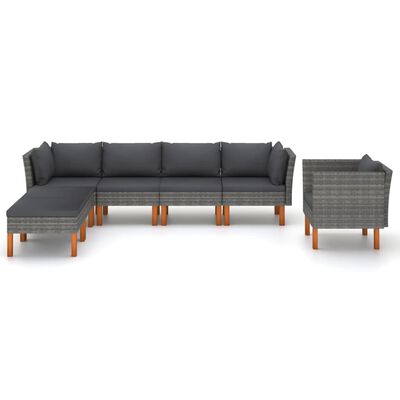 vidaXL 7 Piece Patio Lounge Set Poly Rattan and Eucalyptus Wood Gray