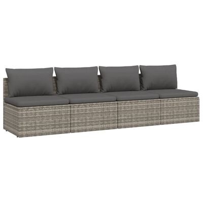 vidaXL 4 Piece Patio Lounge Set with Cushions Gray Poly Rattan