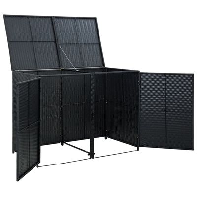 vidaXL Double Wheelie Bin Shed Poly Rattan Black 58.3"x31.5"x43.7"