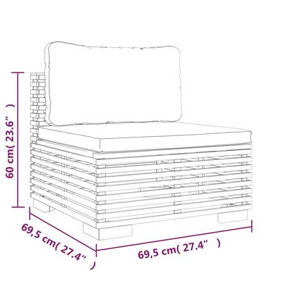 vidaXL Patio Middle Sofa with Dark Gray Cushions Solid Wood Teak