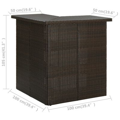 vidaXL Corner Bar Table Brown 39.4"x19.7"x41.3" Poly Rattan