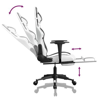 vidaXL Gaming Chair with Footrest White and Black Faux Leather