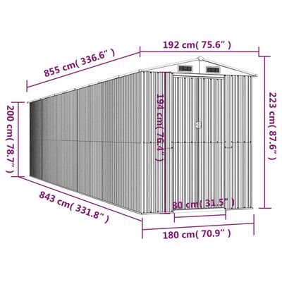 vidaXL Garden Shed Anthracite 75.6"x336.6"x87.8" Galvanized Steel