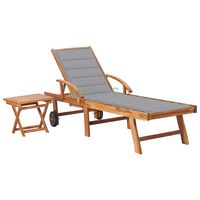 vidaXL Sun Lounger with  Table and Cushion Solid Teak Wood