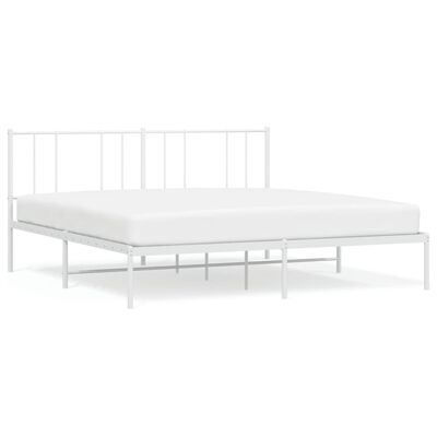 vidaXL Metal Bed Frame without Mattress with Headboard White 76"x79.9"