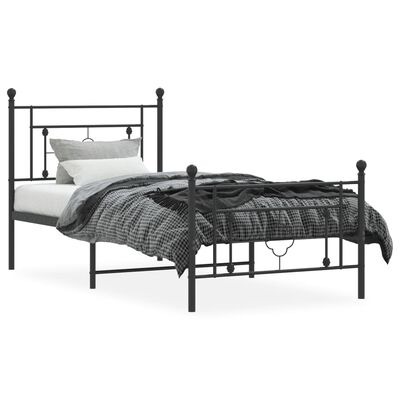 vidaXL Metal Bed Frame without Mattress with Footboard Black 39.4"x78.7"