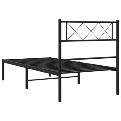 vidaXL Metal Bed Frame without Mattress with Headboard Black 39.4"x74.8"