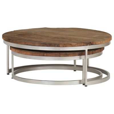 vidaXL Coffee Table Set 2 Pieces Reclaimed Wood and Steel