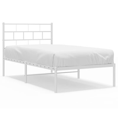 vidaXL Metal Bed Frame without Mattress with Headboard White 39.4"x74.8"