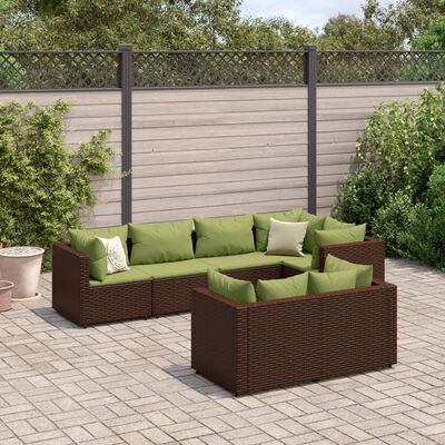 vidaXL 7 Piece Patio Lounge Set with Cushions Brown Poly Rattan