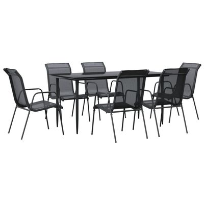 vidaXL 7 Piece Patio Dining Set Black Steel and Textilene