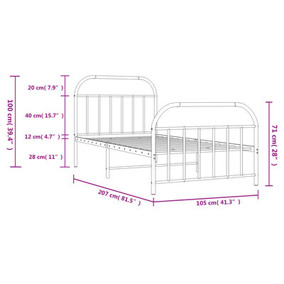 vidaXL Metal Bed Frame without Mattress with Footboard White 39.4"x78.7"