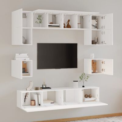 vidaXL 8 Piece TV Stand Set White Engineered Wood