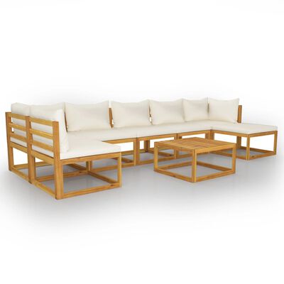 vidaXL 8 Piece Patio Lounge Set with Cushion Cream Solid Acacia Wood