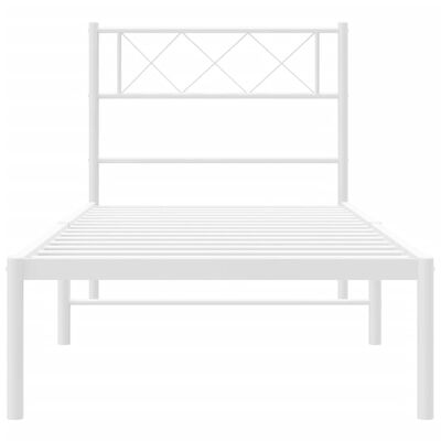 vidaXL Metal Bed Frame without Mattress with Headboard White 39.4"x74.8"