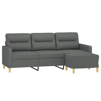 vidaXL 3-Seater Sofa with Footstool Dark Gray 70.9" Fabric