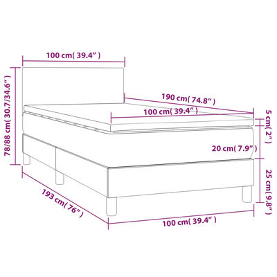 vidaXL Box Spring Bed with Mattress Dark Gray Twin Fabric