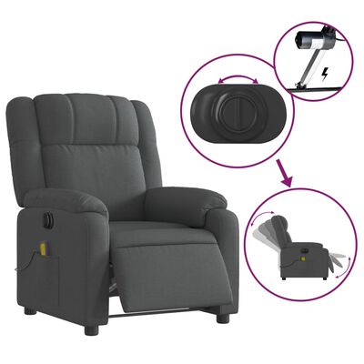 vidaXL Electric Massage Recliner Chair Dark Gray Fabric