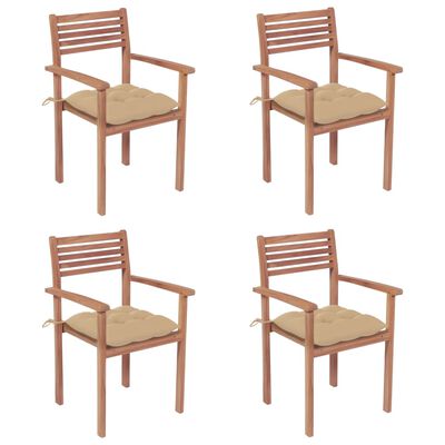 vidaXL Patio Chairs 4 pcs with Beige Cushions Solid Teak Wood