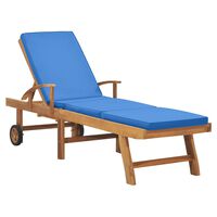 vidaXL Sun Lounger with Cushion Solid Teak Wood Blue