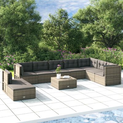 vidaXL 9 Piece Patio Lounge Set with Cushions Gray Poly Rattan