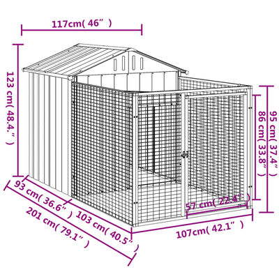 vidaXL Dog House with Run Light Gray 46.1"x79.1"x48.4" Galvanized Steel