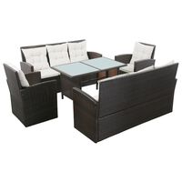 vidaXL 5 Piece Patio Lounge Set with Cushions Poly Rattan Brown