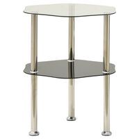 vidaXL 2-Tier Side Table Transparent & Black 15"x15"x19.7" Tempered Glass