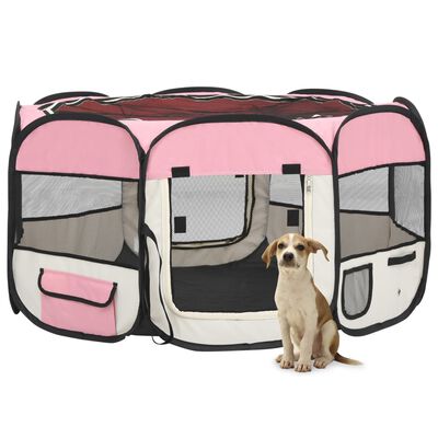 vidaXL Foldable Dog Playpen with Carrying Bag Pink 49.2"x49.2"x24"