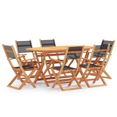 vidaXL 7 Piece Patio Dining Set Black Eucalyptus Wood&Textilene