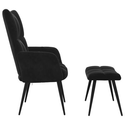 vidaXL Relaxing Chair with a Stool Black Velvet